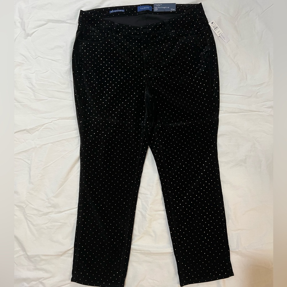 Black pants with gold polka dots from Talbots